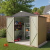 Fix and Tools 183×244×188 cm Outdoor Storage Shed – Sloping Roof, Lockable Doors, Weather-Resistant for Garden Tools, Brown