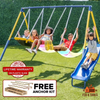 Fix and Tools Starlight Metal Swing Set with 2 LED Swings, Saucer Swing, Lifetime Warranty on Slide, and Bonus Anchor Kit – For Kids Ages 3–8