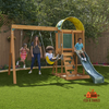 Fix and Tools Ainsley Wooden Outdoor Swing Set with Slide, Rock Wall & Clubhouse