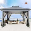 Fix and Tools 366×366 cm Outdoor Pop-up Gazebo with Mosquito Netting – 2-Tiered Vented Top, Adjustable Height, Gray
