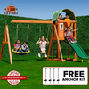 Fix and Tools Amelia Wooden Swing Set with 2-Person Saucer Swing, 6 ft. Blow-Molded Slide, Play Fort & Sandbox, Heavy-Duty Double A-Frame