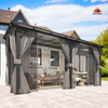 Fix and Tools 14×10 FT Wall-Mounted Hardtop Gazebo with Curtains and Netting – Aluminum Frame, Dark Gray