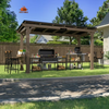 Fix and Tools 13×6 FT Outdoor Grill Gazebo with Workstation Shelves – Heavy Duty Wooden BBQ Pergola, Light Mocha Brown