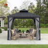 Fix and Tools 305×305×293 cm Hardtop Gazebo – Aluminum Frame, 2-Tier Steel Roof with Netting, Curtain, and Ceiling Hook
