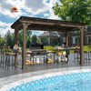 Fix and Tools 13×6 FT Outdoor Grill Gazebo with Workstation Shelves – Heavy Duty Wooden BBQ Pergola, Light Mocha Brown