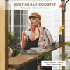 Fix and Tools 12×10 FT Outdoor Pergola with Bar Counter and Canopy – Aluminum & Steel Frame, Natural Beige