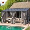 Fix and Tools 14×10 FT Wall-Mounted Hardtop Gazebo with Curtains and Netting – Aluminum Frame, Dark Gray